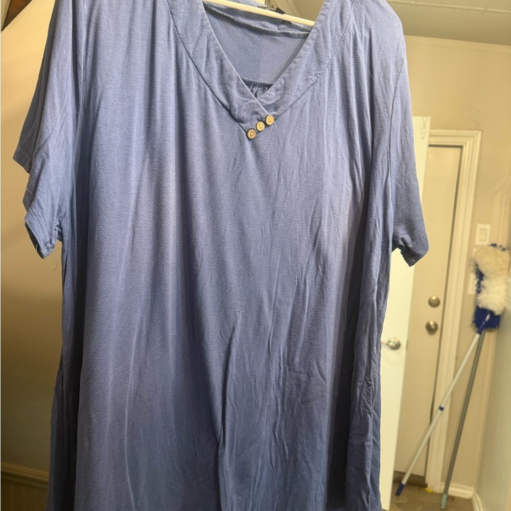 Casual Blue V-Neck Women's Blouse
